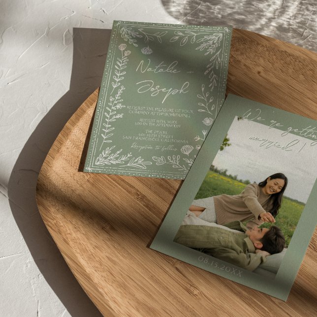 Invitation Boho Sage Green Floral Botanical Photo Wedding (Créateur téléchargé)