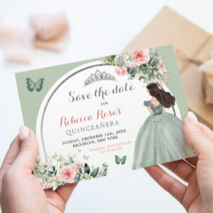 Invitation Boho Sage Green Floral Quinceañera Enregistrer La