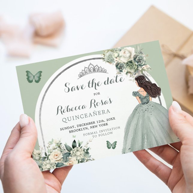 Invitation Boho Sage Green Floral Quinceañera Enregistrer La  (Créateur téléchargé)