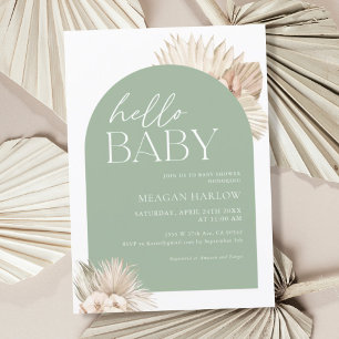 Invitation Boho Sage Green Hello Baby shower