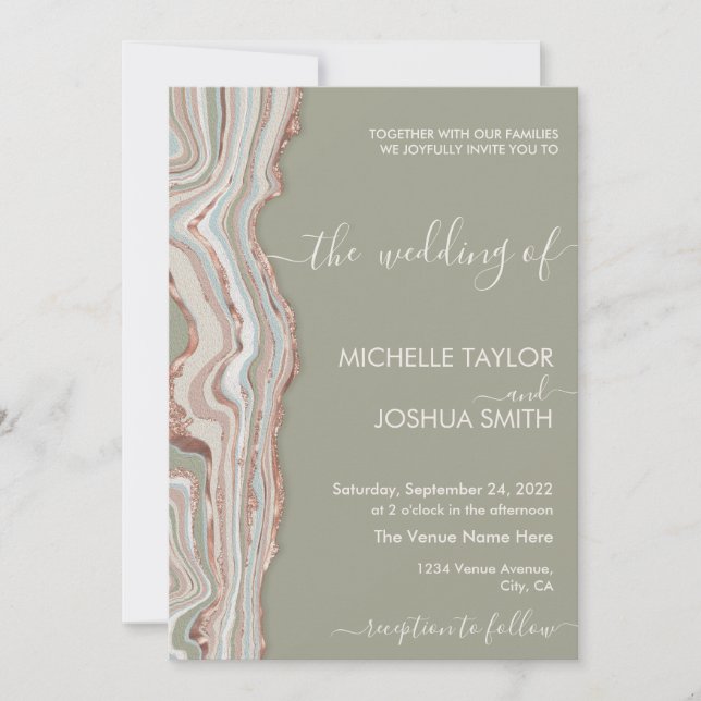 Invitation Boho Sage Green Marble Pierre Earthy Agate Invitat (Devant)