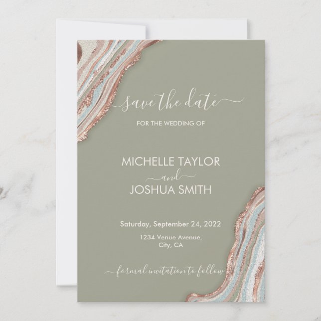 Invitation Boho Sage Green Marble Stone Agate Enregistrer la  (Devant)
