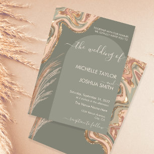 Invitation Boho Sage Green Marbre Pierre Terme Pampas Grass I