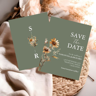 Invitation Boho Sage Green Mariage Fleur sauvage Enregistrer 