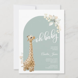 Invitation Boho Sage Green Pampas Grass Giraffe Baby shower