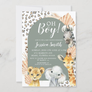 Invitation Boho Sage Green Safari Oh Baby shower garçon