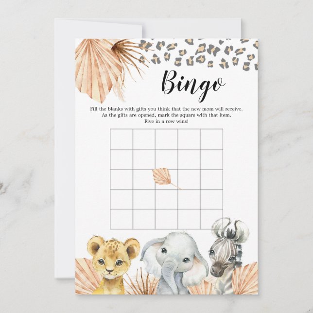 Invitation Boho Sage Green Safari Oh Boy Baby shower Bingo (Devant)