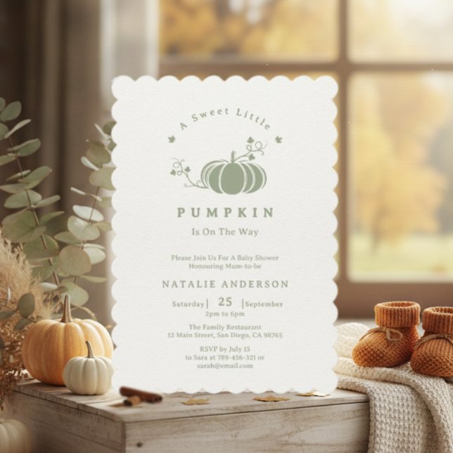 Invitation Boho Sage Green Sweet Petit Baby shower Citrouille (Boho Sage Green Sweet Little Pumpkin Baby Shower Invitation)