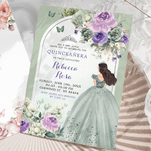 Invitation Boho Sage Lavender Floral Princess Quinceañera