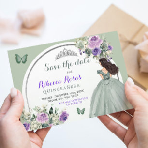 Invitation Boho Sage Purple Floral Quinceañera Enregistrer La