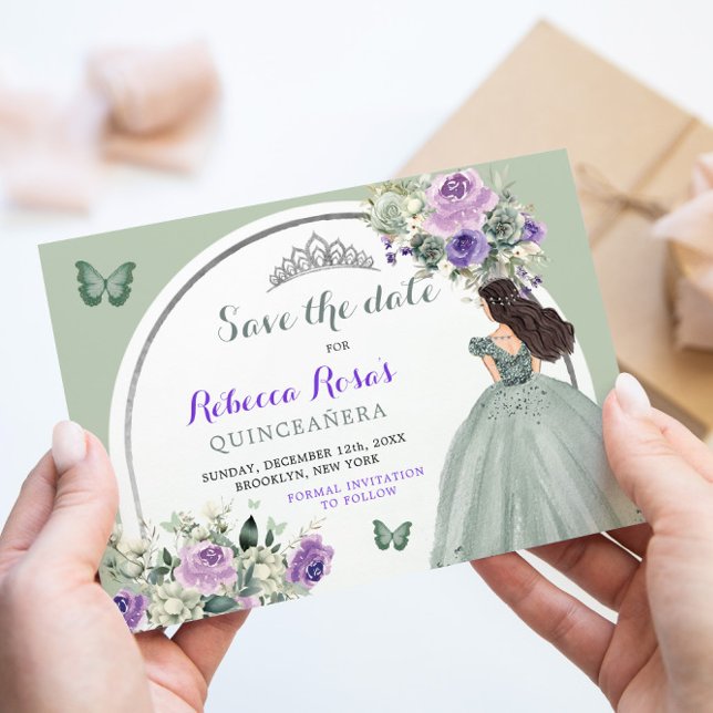 Invitation Boho Sage Purple Floral Quinceañera Enregistrer La (Créateur téléchargé)