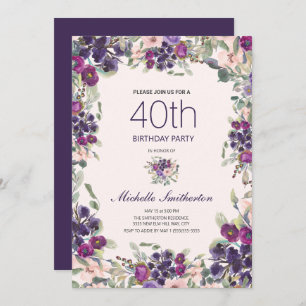 Invitation Boho Sage Vert Feuilles violet rose floral 40e