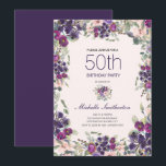 Invitation Boho Sage Vert Feuilles violet rose floral 50e<br><div class="desc">Belle invitation à la fête du 50ème anniversaire de style boho pour les femmes avec de magnifiques fleurs violettes et roses d'aquarelle et feuilles sauge vert sur un arrière - plan rose doux.</div>