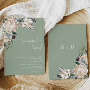 Invitation Boho Sage White Protea Pampas Grass Mariage