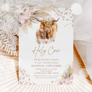 Invitation Boho Saint Vache rose Pampas Baby shower en herbe