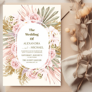 Invitation boho sauge vert et pampas herbe mariage