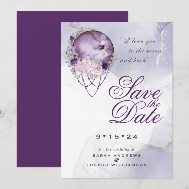 Invitation Boho Sauvez la date Dusty Purple Celestial Mandala (Devant / Derrière)