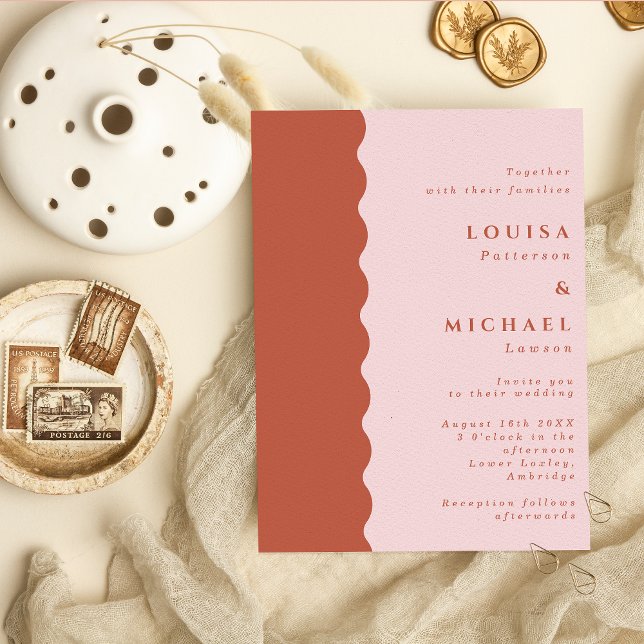 Invitation Boho Scalloped Edge Terracotta & Blush Mariage (Créateur téléchargé)