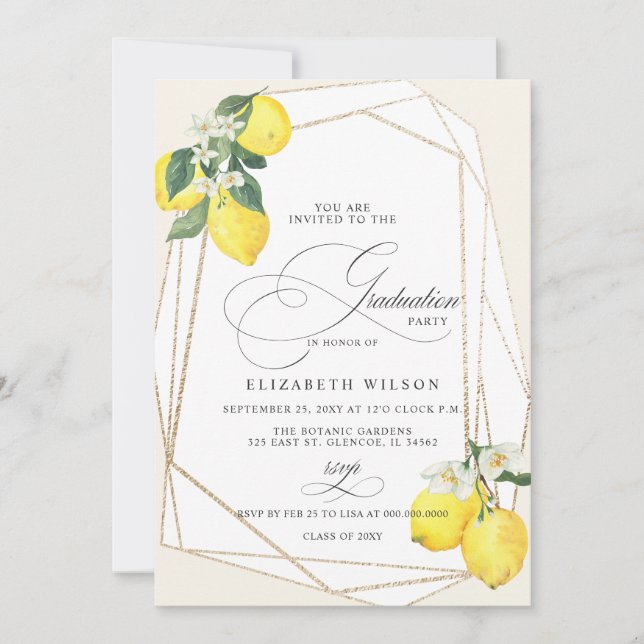 Invitation Boho Script Lemon Summer Photo Graduation (Devant)