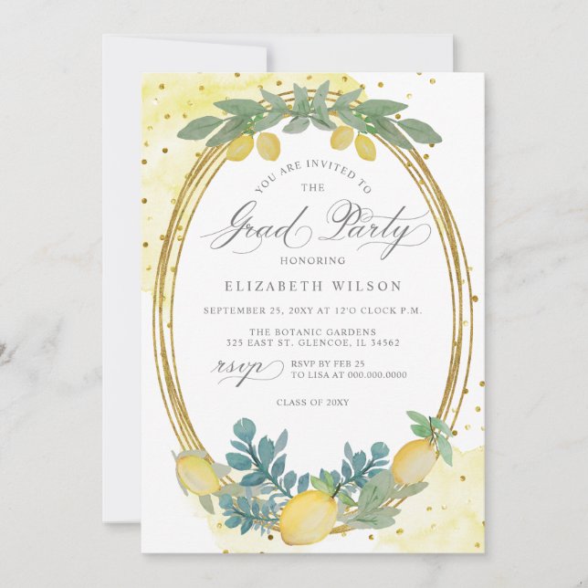 Invitation Boho Script Lemon Summer Photo Graduation (Devant)