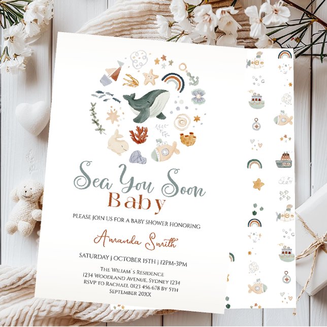 Invitation Boho Sea You Soon Naissance nautique pour bébé (Créateur téléchargé)