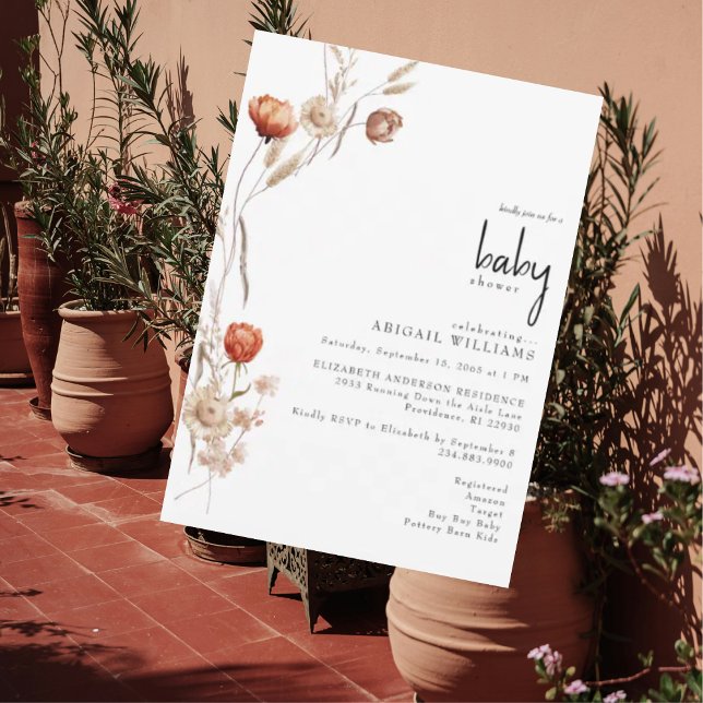 Invitation Boho séché Baby shower floral neutre (Créateur téléchargé)