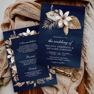 Invitation Boho séché Palm Floral tout en un Mariage de marin