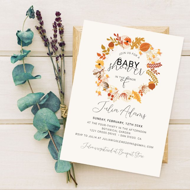 Invitation Boho séché Rustique Floral Automne Falls Baby show (Créateur téléchargé)