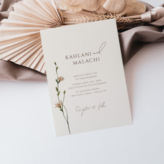Invitation Boho Simple Fleur sauvage Mariage élégant