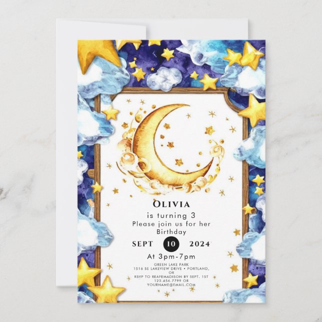 Invitation Boho Simple Moon Anniversaire (Devant)