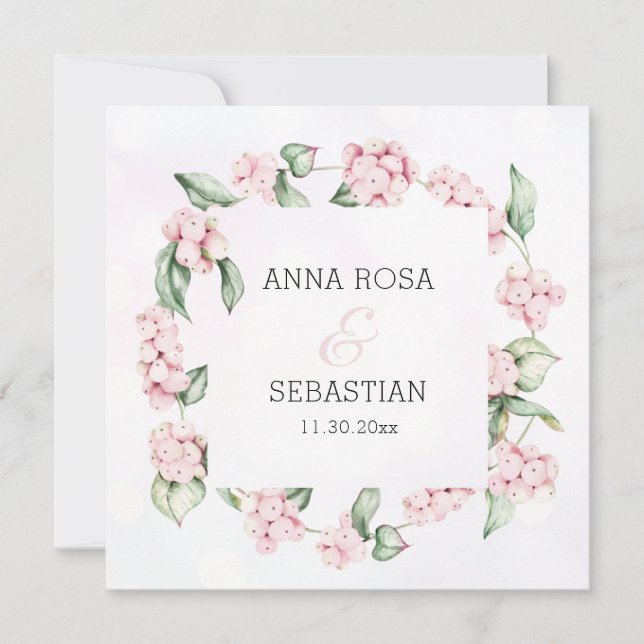 Invitation *~* Boho Snow Berry AR12 QR RSVP Mariage (Devant)