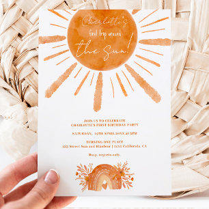 Invitation Boho soleil arc-en-ciel orange 1er anniversaire
