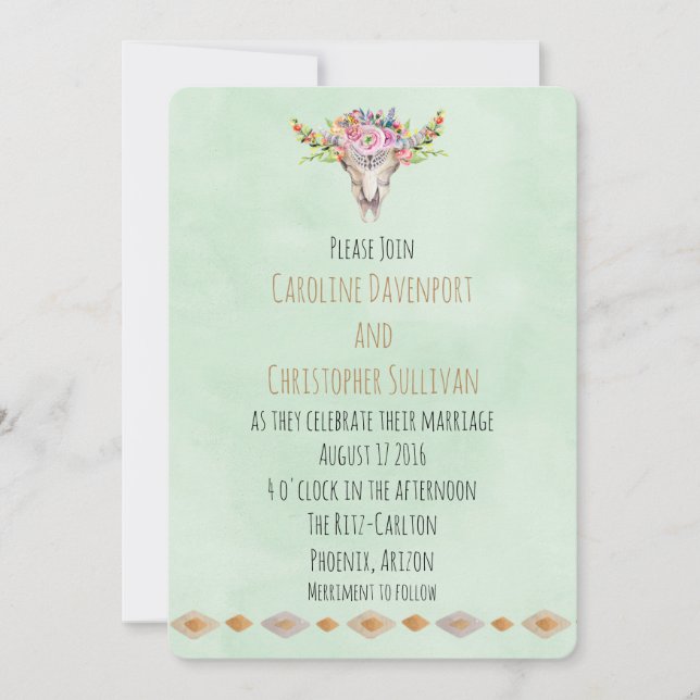 Invitation Boho Southwestern Cow Skull Wedding (Devant)