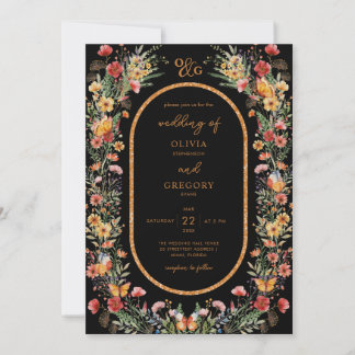 Invitation Boho Spring Aquarelle Fleur sauvage Mariage or