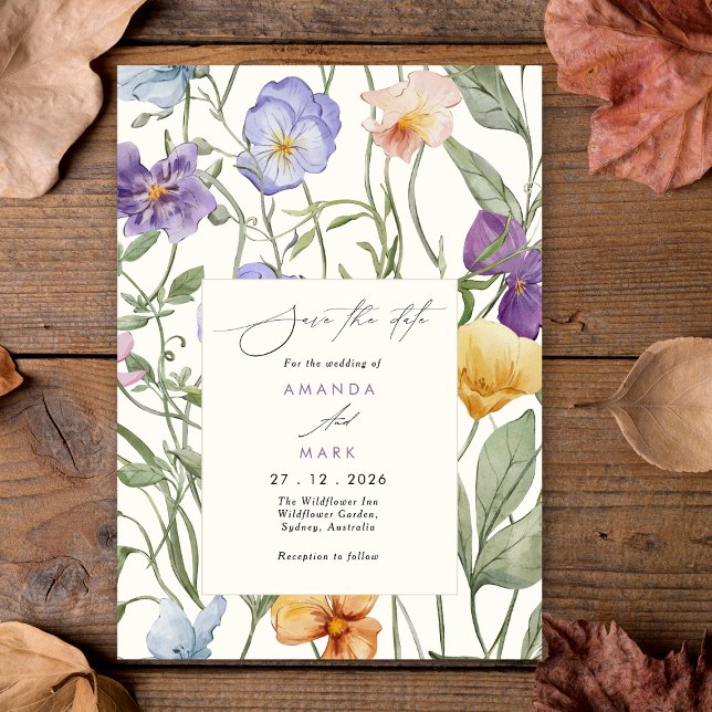 Invitation Boho Spring Purple Fleurs sauvages florom Enregist (Créateur téléchargé)