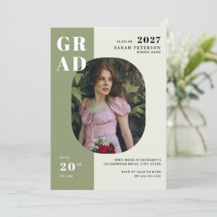 Invitation Boho Ssge Green Bold Typographie Photo Graduation