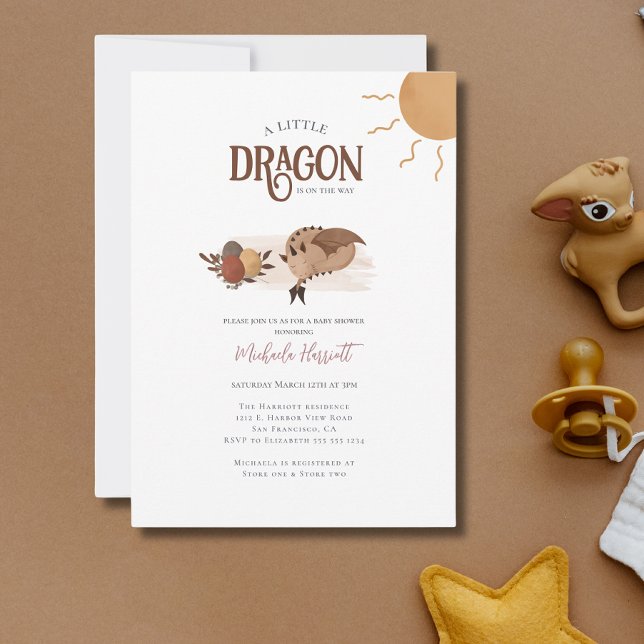 Invitation Boho Storybook Dragon est en chemin Baby shower (Créateur téléchargé)