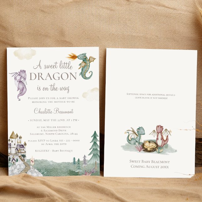 Invitation Boho Storybook Dragon Sweet Little Baby shower (Créateur téléchargé)