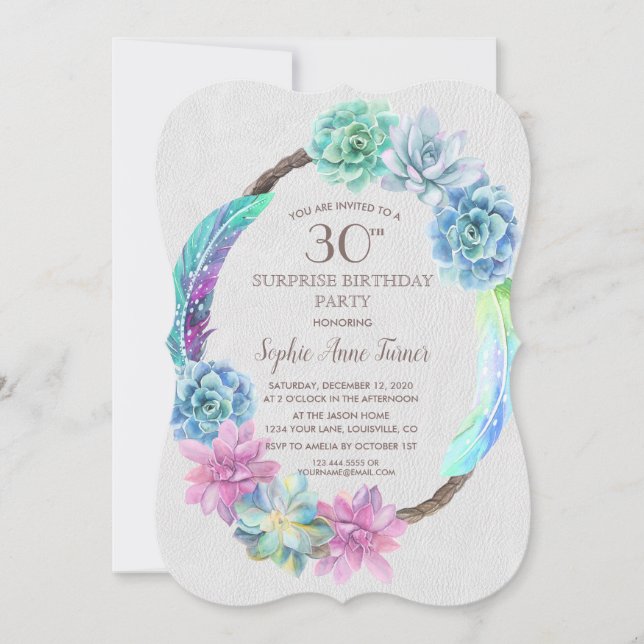 Invitation Boho Succulent Cactus Wreath 30e fête d'anniversai (Devant)