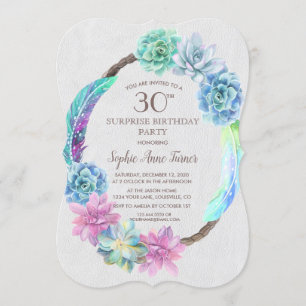 Invitation Boho Succulent Cactus Wreath 30e fête d'anniversai