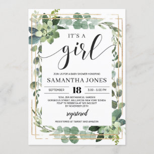 Invitation Boho succulent verdure c'est un baby shower fille