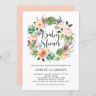 Invitation Boho Succulents Baby shower de couronne de fleurs