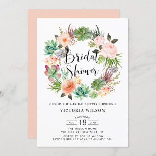 Invitation Boho Succulents Fête des mariées de couronne de fl
