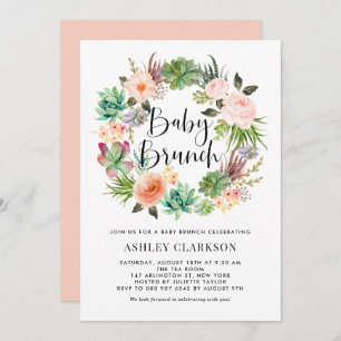 Invitation Boho Succulents Floral Wreath Baby Brunch