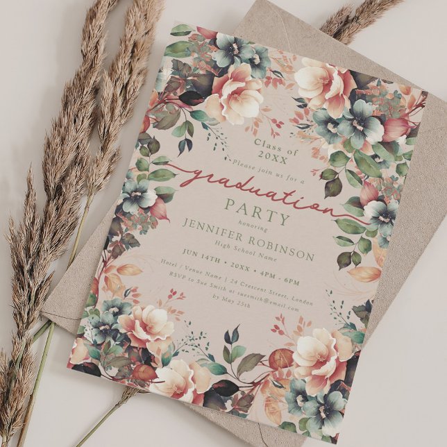 Invitation Boho Summer Floral Graduation Party Champagne (Boho Summer Floral Graduation Party Champagne Invitation)