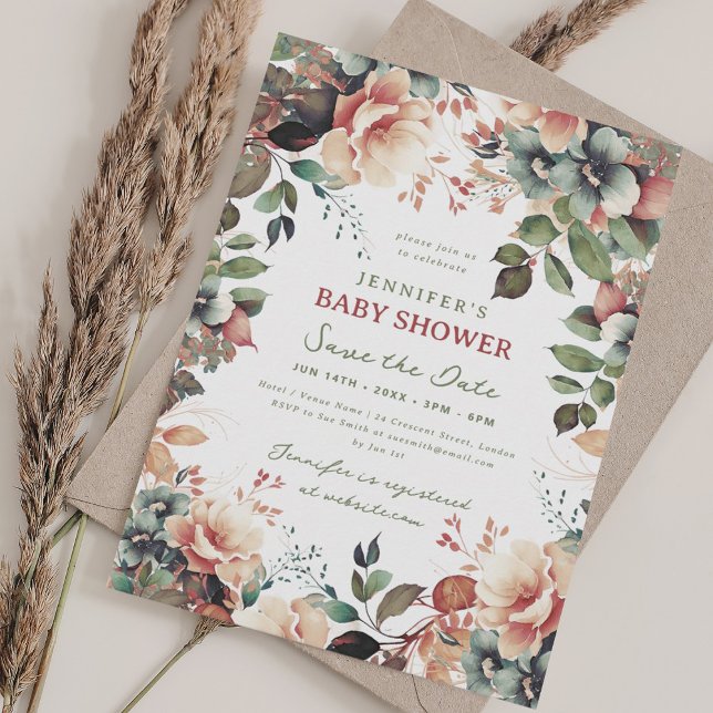 Invitation Boho Summer Garden Floral Baby shower Économisez D (Boho Summer Garden Floral Baby Shower Save Date Invitation)