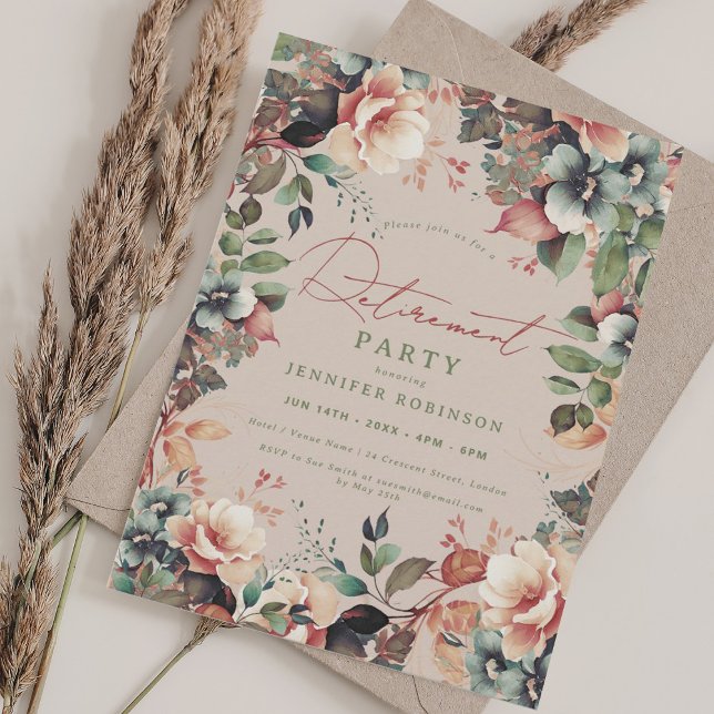 Invitation Boho Summer Garden Floral Retraite Champagne (Boho Summer Garden Floral Retirement Champagne Invitation)