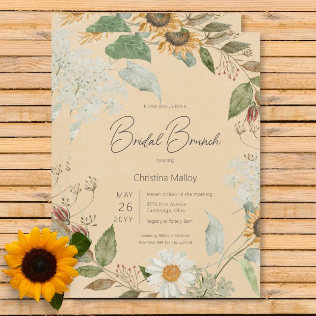 Invitation Boho Summer Sunflower & Daisy Gold Bridal Brunch (Boho Summer Sunflower & Daisy Gold Bridal Brunch Invitation)