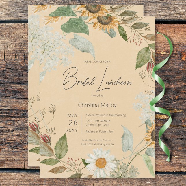 Invitation Boho Summer Sunflower & Daisy Gold Bridal Luncheon (Boho Summer Sunflower & Daisy Gold Bridal Luncheon Invitation)