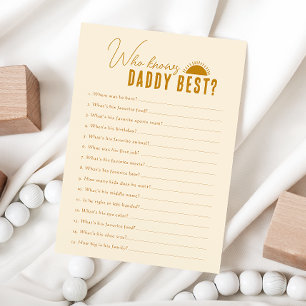 Invitation Boho Sun Qui Connaît Daddy Baby shower Game Card
